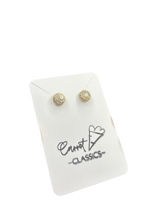 Carrot Classics Jewelry - Pearl Gold Halo Stud Earrings